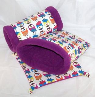 Kuschelset 3 Teile mit bunten Eulen für Meerschweinchen Chinchilla Kleintiere Na